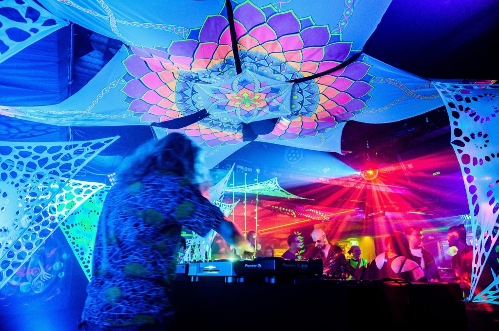 tapahtumakoristelu psy nigh uv-valo tilataide lycra kangas katto koriste dj